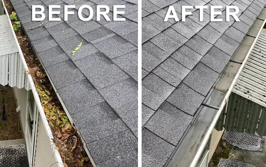 Gutter cleaning before and after